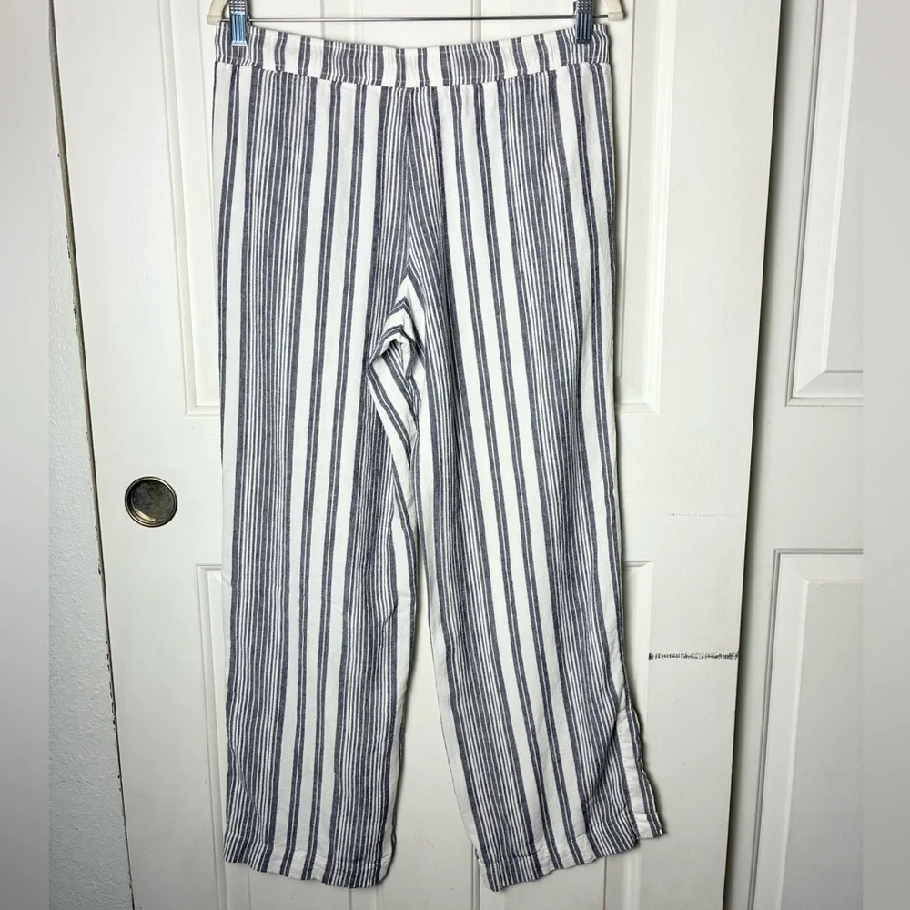 Side Stitch Los Angeles Rayon / Linen Blend Striped Wide Leg Pants Pull On
